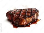 Close up of a Perfectly Seared and Juicy Steak on a Cast Iron Grill with Chiaroscuro Lighting