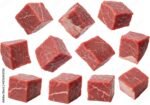 Isolated Raw Beef Cube Meats Diced Red Fresh with Transparent Background